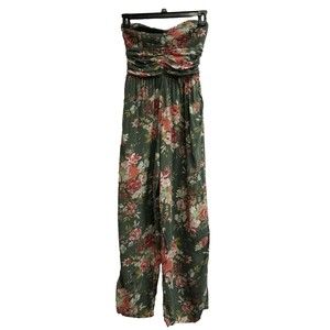 B.O.G. Collective Green Floral Strapless Flowy Leg Jumper Romper Women's Size M